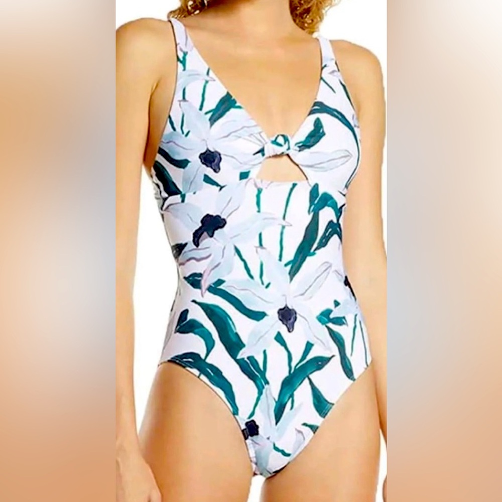 Tory Burch floral Palma front knot one piece bathing suit
